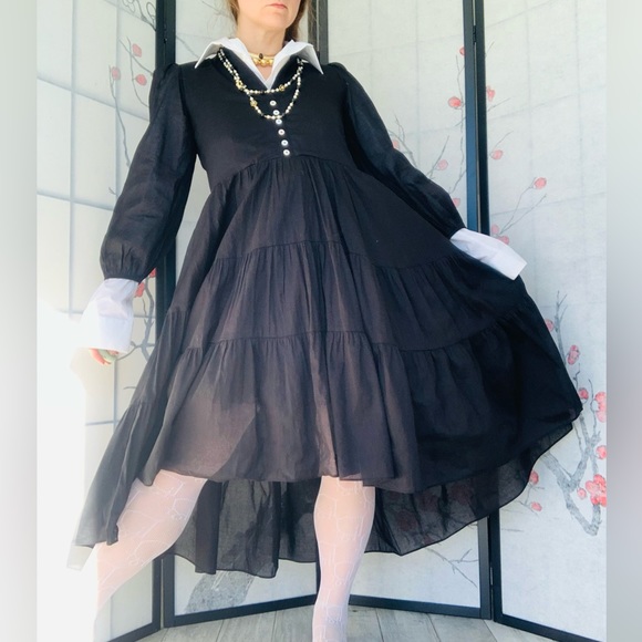 Olivaceous 🖤 NWT Bohemian Wednesday's Style Pitch Black Goth Dress - Picture 5 of 14